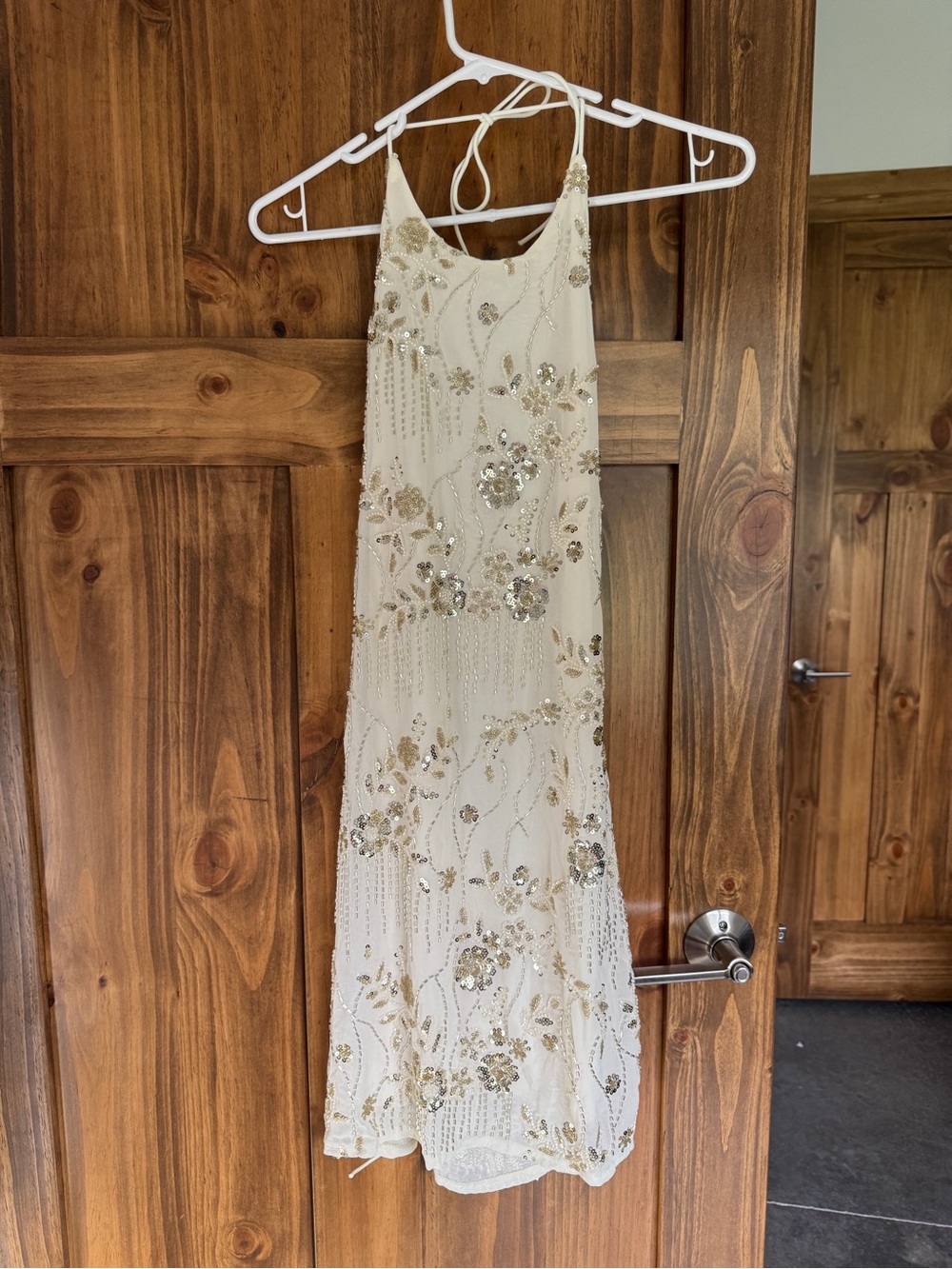 Women's Ivory Beaded Floral Slip Dress
